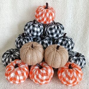 Fabric Plaid And Burlap Pampkins Assorted Decorative 15 Pumpkins